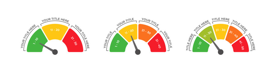 Diagram Scale Meter or Rating Meter from 3 to 5 Options with Editable Text for Business Presentation, Poster, Banner and Booklet.