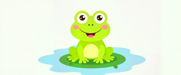 Obraz premium Happy frog on lily pad, cute pet sticker illustration