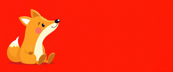 Obraz premium Cartoon fox on red background, simple art with text space