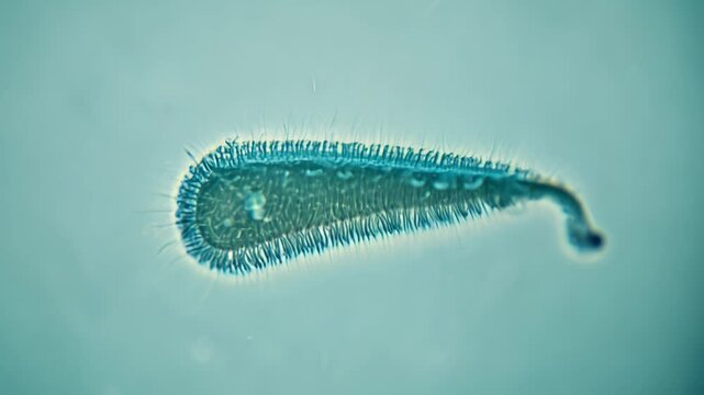 Paramecium aurelia is moving through water using its cilia