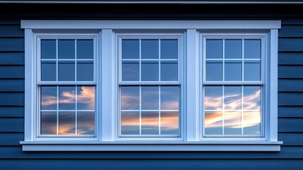 Fototapeta premium Sunset reflected in three windows.