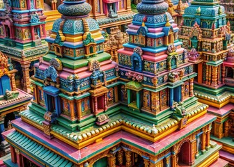 Fototapeta premium Captivating Indian Temple Reconstruction: A Masterful Painting Illustrating the Rich Cultural Heritage and Architectural Grandeur of Ancient Temples in India