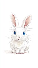 Cute white bunny rabbit with blue eyes on a white background