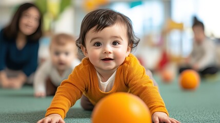 Exploring Tactile Wonders in a Vibrant Sensory Play Area With Joyful Babies