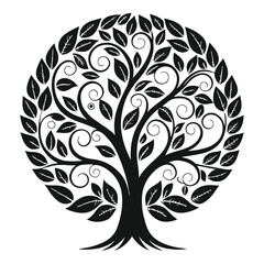 tylized Tree Silhouette - Black and White Minimalist Illustration with Organic Curves and Symmetrical Design