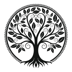 tylized Tree Silhouette - Black and White Minimalist Illustration with Organic Curves and Symmetrical Design