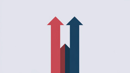 Stylized upward arrows in red and blue symbolize growth and progress, set against a clean, minimalistic background.