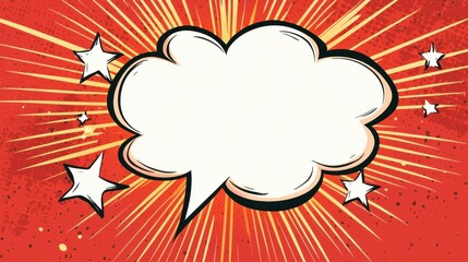 Colorful comic speech bubble with stars and burst background, ideal for expressing ideas and creativity in various graphic designs.
