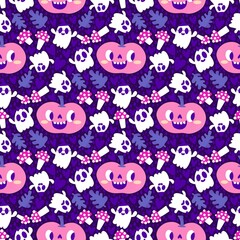 Halloween cute pumpkins seamless ghost pattern for wrapping paper and fabric