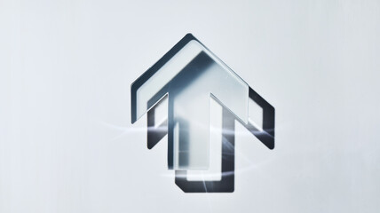 Fototapeta premium Stylized upward arrow logo in a modern design, reflecting light, creating a dynamic and energetic feel.