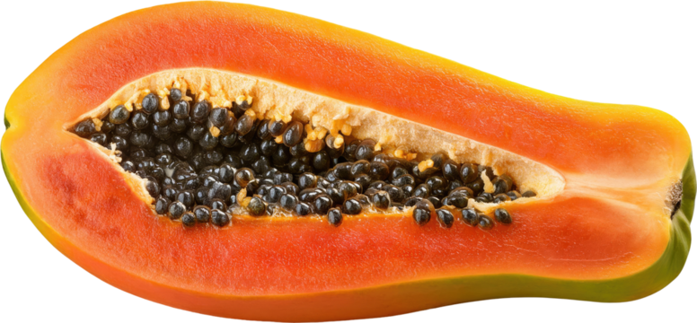 Halved Papaya with Seeds isolated on transparent background