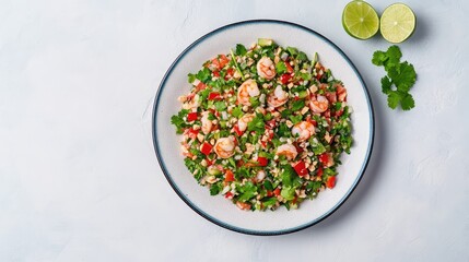 Fresh and Flavorful Shrimp Salad with Colorful Vegetables and Herbs, Perfect for Summer Meals, Healthy Dining, and Refreshing Appetizer Ideas