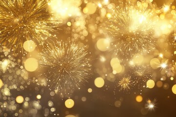 Obraz premium golden bokeh, sparkling lights, festive background, holiday celebration, vibrant colors, shimmering effects, blur, warm tones, bright atmosphere, new year party, luxury ambiance, celebration concept