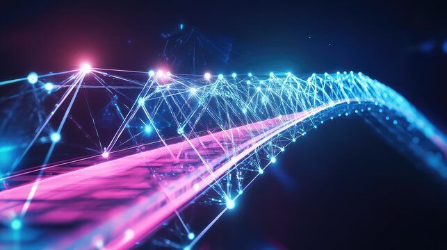 Vibrant Abstract Digital Network with Colorful Neon Glow Representing Data Connections and Advanced Technology Concepts in a Futuristic Environment