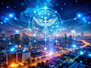 Captivating Night Photography of Abstract Digital Healthcare Backgrounds with Glowing Elements and Vibrant Colors for Innovative Medical Concept Designs