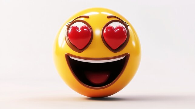 3D Smiling Heart-Eyes Emoji Expression of Love
