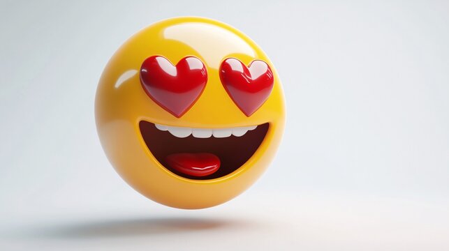 3D Smiling Heart-Eyes Emoji Expression of Love