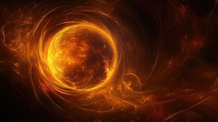 Dynamic and Radiant Cosmic Sphere with Fiery Swirls and Vibrant Energy, Perfect for Science Fiction, Astronomy, and Fantasy Themes in Digital Art and Imagery