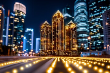 A dynamic cityscape at night, overlaid with transparent digital analytics charts tracking urban activity