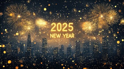Happy New Year 2025. Burning sparkling text 2025 isolated on black background.