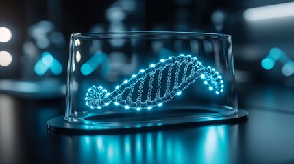 Genetic engineering lab, innovative biotech machinery, glowing DNA strand
