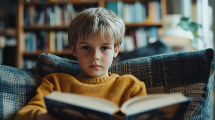 A child is reading a book