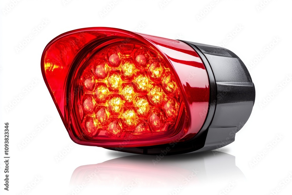 Aufkleber A realistic red emergency light, glowing brightly with a spinning effect, placed on a white background. The light emits a vivid red glow with soft reflections and highlights, creating a sense