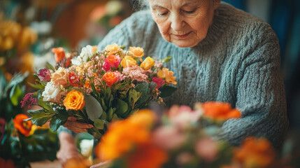 senior person with flowers