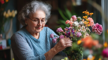 senior person with flowers