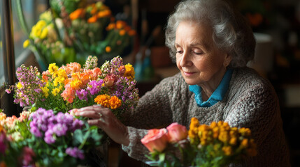 senior person with flowers
