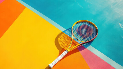 Tennis racket on colorful map