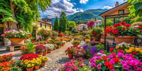 Naklejka premium Captivating Product Photography of Garden Elements from I Giardini di Piazza Dante in Trento, Showcasing Nature's Beauty and Serene Ambiance for Marketing and Promotional Use