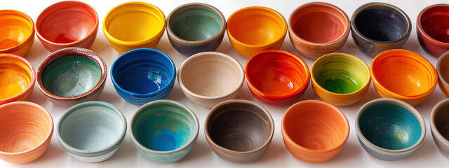 Vivid Holi colors in traditional Indian clay bowls create a festive atmosphere