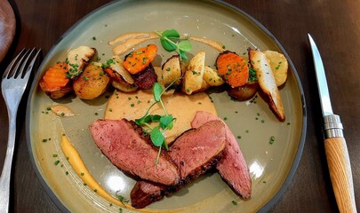 Porterhouse Steak with Vibrant Vegetables, Beautifully Presented