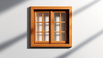 Obraz premium Classic wooden window frame in a rich, polished wood texture, centered and isolated on a clean white background, detailed grain and crisp, symmetrical lines