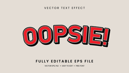 Oopsie text effect  editable text style with red color and retro background