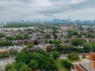 View of houses and surburbs looking towards downtown Toronto from Dufferin Grove, Toronto, Ontario,...