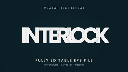 Interlock text effect  editable text style with white color and blue dark background