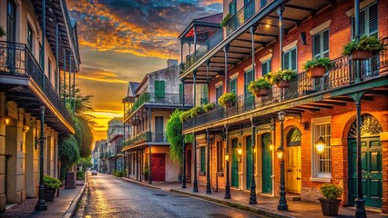 Fototapeta premium Captivating View of Pirates Alley in the French Quarter, New Orleans, Showcasing Historic Architecture and Vibrant Atmosphere with Ample Copy Space for Creative Use