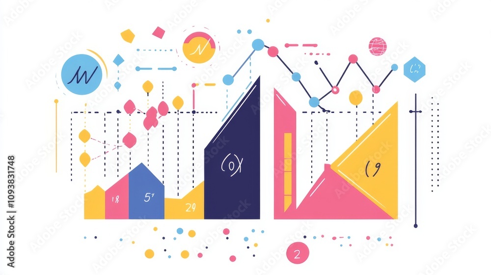 Leinwandbilder colorful abstract data visualization with graphs, charts, and shapes representing business statistic