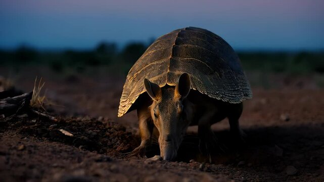 A Nighttime Encounter with a Giant Armadillo Burrowing in the Argentinian Chaco
