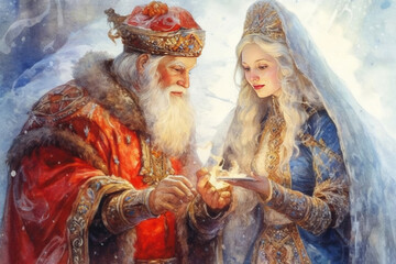 Fototapeta premium Santa and granddaughter. happy childhood concept.., watercolor style, 