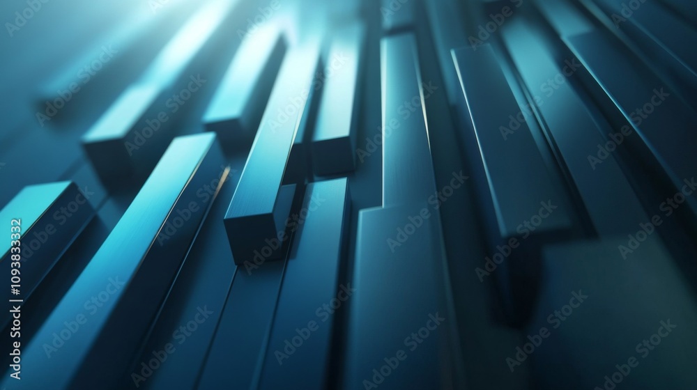 Poster Abstract Background of Sleek Metallic Rectangles in Varying Heights and Dimensions with Cool Blue Tones and Soft Light Effects Creating a Modern Tech Vibe for Design Projects