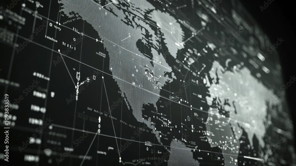 Leinwandbilder futuristic geographical representation of the world with digital elements and detailed network lines