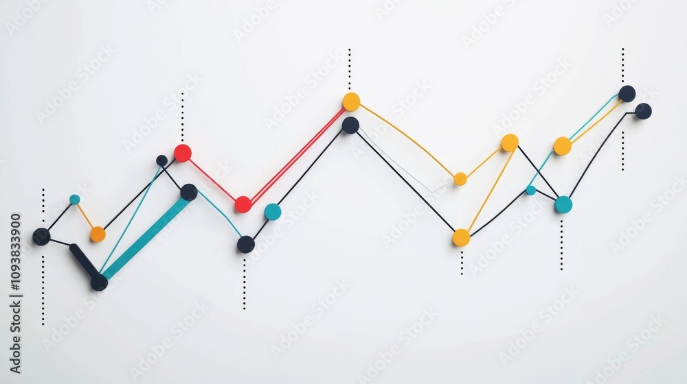 Poster Colorful Abstract Data Visualization with Line Graphs Representing Fluctuations and Trends in Business Metrics or Financial Performance