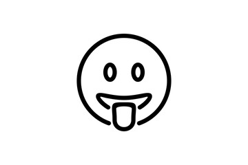 Stuck out tongue face emoji. Line art emoticon vector icon