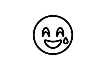Sweat smile face emoji. Line art emoticon vector icon