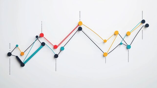 Colorful Abstract Data Visualization with Line Graphs Representing Fluctuations and Trends in Business Metrics or Financial Performance