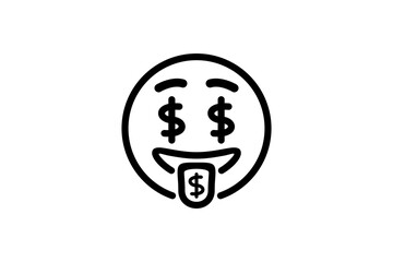 Money mouth face emoji. Line art emoticon vector icon