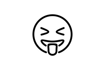 Stuck out tongue with closed eyes face emoji. Line art emoticon vector icon